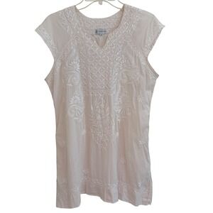 Jayshree Dalal Feminine Boho Detailed Hand Embroidered Cotton Top Cap Sleeve M